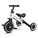 XJD 5 in 1 Kids Tricycles for 10 Month to 4 Years Old Toddler Bike Kids Trike Boys Girls Trikes for Toddler Tricycles Baby Bike Infant Trike with Adjustable Seat Height and Removable Pedal (White)