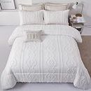 Luxudecor White Tufted Comforter Set King Size Boho Textured Comforter Shabby Chic Embroidery Bedding Set 3 Pieces Ultra Soft Comforter for All Seasons (White, 104''x90'')