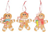 Brown Gingerbread Man Christmas Ornaments Set 3, Holiday, Clay, Christmas Tree