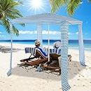 Tangkula 6.7' x 6.8' Foldable Beach Cabana, Easy Set-up Portable Beach Canopy with Carry Bag, Detachable Side Wall, 4 Sandbags, Wind Vent, Sun-Protection Outdoor Beach Shelter for Family (Blue)