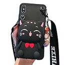 SGVAHY Wallet Case for iPhone 6 Case/iPhone 6S Case Cute iPhone Case with Strap Lanyard Coin Purse Funny Phone Case Kawaii Soft Silicone Shockproof Cover iPhone 6 / 6S Case for Women (Cat Black)