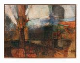1966 Tom Heflin pintura al óleo abstracta de mediados de siglo modernista moderno MCM