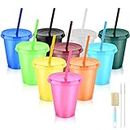 16oz Reusable Plastic Cups with Straws & Lids:10 Pack Cold Iced Coffee Drinking Cup Colorful Straw Tumblers Bulk - Cute Durable Travel Party Cup for Adults