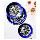 Mirakii Handmade and Hand Painted Ceramic Printed Multipurpose Serving Bowl (Size- 250ml, 400ml and 750ml, Blue) - Set of 3