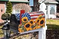 Magnet Mailbox-Covers Post-Letter-Wraps - Sunflower US-Flag Stripes 18x21in for July-4th-Independence Day Memorial-Day
