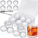 Funtery 12 Pieces Golf Ball Whiskey Chillers Glass Whiskey Rocks Gift Set for Men Reusable Whiskey Rocks Chilling Rocks with Plastic Box and Tongs for Cocktail Wine Husband Dad Boyfriend Brother Bar