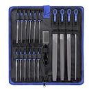 Preciva 18PCS File Set, 18 in1 High Carbon Steel Multipurpose File Set Includes 4PCS Flat/Triangle/Half-Round/Round Large File and 12PCS Needle File and ONE Scrath Brush and ONE Portable Bag