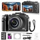 Digitai 4K Compact Camera for Photography, 48MP Vlogging Camera with Wi-Fi and Free 64GB SD Card, 18x Digital Zoom, Dual Lens Selfie Function