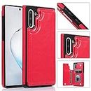 S-Tech Note 10 / Note 10 Plus Case Leather Magnetic Card Slot Wallet Kickstand for Samsung Galaxy Note Models (Rose Red, Note 10 Plus)