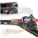 Supdex Train Set for boy, Remote Control Metal Alloy Model Train toy with Steam & Sound & Light,Electric Christmas Train Set for Around the Tree with 2 Cars & Tracks,Gifts for 4 5 6 7 8+ Year Old Kids