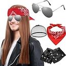 WTTUOAM Rocker Wig Kit Include Wig Bandana Gloves Sunglasses for 80s 90s Heavy Metal Disco Costume Accessories for Men