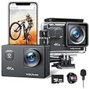 WOLFANG Action Camera GA100 with 64GB microSDXC Memory Card 4K 30FPS 20MP Underwater Camera Waterproof 40M, WiFi Vediocamera with Dual Mic, 170° Wide Angle, EIS Anti-shake, Various Accessories