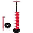 VEVOR Ice Drill Auger, 8'' Diameter 39'' Length Nylon Ice Auger, Auger Drill with 11.8" Extension Rod, Auger Bit w/Drill Adapter, Top Plate & Blade Guard for Ice Fishing Ice Burrowing Red