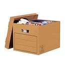 10 BANKERS BOX Multi-Use Storage Box with Lids - Cardboard Storage Box with Lids for Office Storage - Archive Boxes with Handles - W32.5 x H28.5 x D39cm (Pack of 10) - Brown