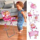 Pink Deluxe Metal Dolls Stroller Buggy Kids Folding Pushchair Toy for Ages 3+