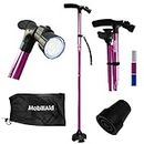 MobiliAid Smart Walking Stick with LED Light, Freestanding Collapsible & Foldable Walking Cane, Height Adjustable & Lightweight Elderly Aid or Mobility Aid, with Free Extra Cane Tip and Carry-On Bag