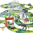 PELOSTA Dinosaur Toys for Toddler Age 3-8,192 PCS Create A Dino World Road Race Tracks,Flexible Train Track Playset,2 Toy Cars,STEM Educational Toy for 3 4 5 6 Year Old Boys Girls Best Birthday Gift