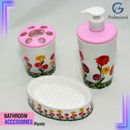3-teiliges Kunststoff Badezimmer Zubehör Set Seifenschale Spender Zahnbürstenhalter Pink