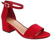 LONDON FOG Women's Nikki Low Two Piece Block Heel Dress Shoe Ladies Ankle Strap Pump Sandal, Red, 10