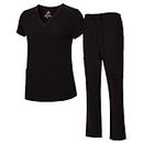 Natural Uniforms Women's Cool Stretch V-Neck Cargo Top and Pant Set 8400-9400, Black, X-Small