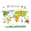 PiniceCore Cartoon Safari Animals World Map Nursery Wall Stickers for Kids Room Decoration Letters Global Maps