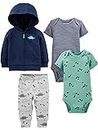Simple Joys by Carter's Boys' 4-Piece Jacket, Pant, and Bodysuit Set, Navy Dino, 18 Months