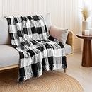 HOMEMONDE Cotton Plaid Throw 50 x 60 Inch Luxury Soft Throw Blankets with Decorative Fringes for Sofa, Bed, Couch - (127 x 152 CM, Black)