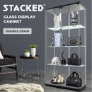 Stacked 164cm Glass Display Cabinet Collections Storage 4 Tier Shelves 2 Doors