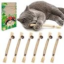 Wiswelry 6 Packs Natural Matatabi Silvervine Chew Sticks, Natural Cat Teeth Nip Cleaning Catnip Toys for Indoor Kitten Teething and Stress