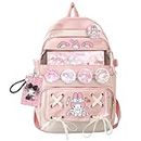 CJVJ Teenage Girls Cute Backpack For School 17.5 Inch Students Casual Travel Aesthetic Backpack With Kawaii Accessories, Pink, One Size