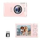 4K Digital Camera Vlogging Camera Photography and Video 64MP 18X Digital Zoom Compact Point and Shoot Digital Cameras Autofocus for Boys and Girls, Teens, Beginner, 32GB Included, Pink