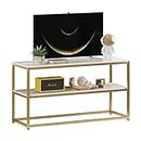 Function Home TV Stand for TVs up to 50 Inch, 3 Tier Entertainment Center, Modern TV Cabinet with Faux Marble Top and Gold Metal Base, 42" Media Console Table with Storage for Living Room Bedroom