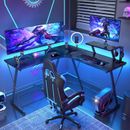 L Shaped Gaming Desk Corner Computer Desk, Home Office Desks Writing Workstation with Monitor Stand, Easy Assembly (Black,51")