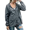 Women's Waterproof Raincoat Lightweight Rain Jacket Hooded Windbreaker with Pocket for Outdoor Dark Gray M