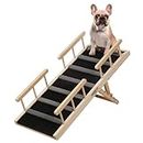 uyoyous Dog Ramp Upgraded 43.3" Wooden Folding Pet Ramp with Adjustable Heights 10.9-22.2" Non-Slip High Traction Ramp for Bed Small to Medium Dogs Cats,Hold up to 200 LBS
