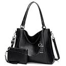 Black Purses for Women Hobo Bags Handbags Leather Purses and Handbags Large Tote Shoulder Bag for Work Waterproof, 2 Pack