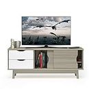 COSTWAY TV-Schrank, Lowboard für Fernseher bis zu 60 Zoll, Fernsehtisch mit 2 Schubladen & 2 Schiebetüren, Fernsehschrank TV-Regal für Wohnzimmer Schlafzimmer, 120 x 45 x 45cm (Eiche)