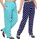 Women's & Girls Cotton All Over Printed Lower/Pyjama (Pack of 2) (L, SKY BLUE & NAVY BLUE)