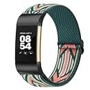 Oumida Stretchy Nylon Solo Loop Band Compatible with Fitbit Charge 2 Bands for Women Men, Adjustable Soft Elastic Braided Sport Straps Replacement Wristband for Fitbit Charge 2 Fitness (Green Arrow)