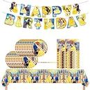 Beauty and The Beast Party Decorations(Serves 20), Princess Belle Birthday Party Tableware with Banner, Tablecloth, 20 Disposable 7" Paper Plates with Napkins for Kids Fans Birthday Party Decorations