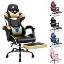 ALFORDSON Gaming Chair with Massage and 150° Recline, Ergonomic Executive Office Chair PU Leather with Footrest, Height Adjustable Racing Chair with SGS Listed Gas-Lift, 180kg Capacity (Vogler Glod)