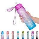 NOOFORMER 24oz / 32oz Motivational Water Bottle with Time Marker & Straw- Water Tracker Bottle Leakproof BPA Free for Fitness Sports Outdoors and Office