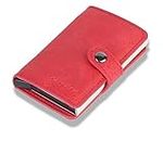 AE MOBILE ACCESSORIES Carrken® Antitheft Men and Women Credit Card Holder RFID Aluminium Business Card Holder Crazy Horse PU Leather Mini Wallet (FL30) (HOT RED)