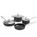 Aufranc 7pcs Nonstick Pots and Pans Set, Stainless Steel Non Stick Cookware Set, Kitchen Induction Cooking Pot and Pan Set Compatible with All Cooktops, Oven & Dishwasher Safe, Non-Toxic (Black)