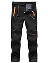 TBMPOY Men's Snow Ski Hiking Pants Waterproof Winter Fleece Lined Pants Camping Skiing Ice Fishing Pants with Belt 02 Thick Black S