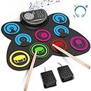 Electronic Drum Set, 9-Pads Roll-Up Electric Drum Set Kit Machine with Headphone Jack Built-in Speaker Drumsticks Pedals, Xmas Birthday Gift for Kids