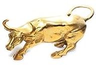 Brass Bull Gold/Brass Charging Bull Beautiful Brass Action Charging Bull- Wall Street Charging Bull/Bull -Showpiece | Home And Office Decor | Brass Sculpture By Duke Art Emporium, 9 Centimeters