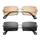 Rectangle Sunglasses for Men/Women Small Rimless Square Shade Eyewear (Tea + Black)