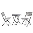 BACKYARD EXPRESSIONS PATIO · HOME · GARDEN 3 Pc 3 Piece Folding Outdoor Bistro, Wicker Furniture Table and Chairs for Garden, Backyard, Porch, Patio Conversation Set, Grey/Black