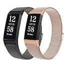2-Pack Metal Bands Compatible with Fitbit Charge 4/ Charge 3/ Charge 3 SE Bands, Breathable Sweat-proof Stainless Steel Mesh Ring Magnetic Lock Replacement Band for Fitbit Charge 4 Bands Women Men